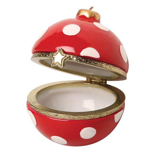 Porcelain Surprise Ornament - White Dots on Red Sphere