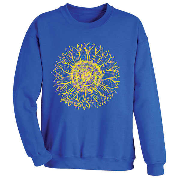 Sunflower Drawing on Royal T-Shirt or Sweatshirt