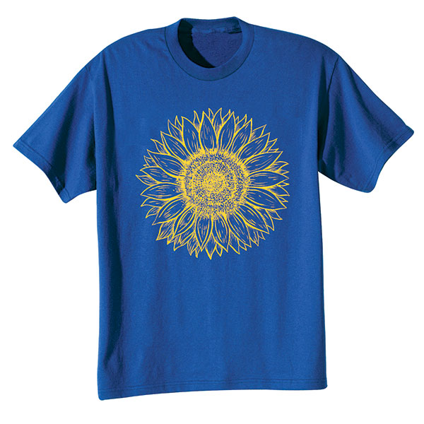 Sunflower Drawing on Royal T-Shirt or Sweatshirt
