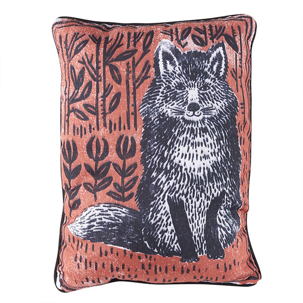 Woodblock Fox Print Pillow