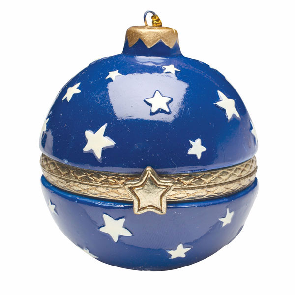 Porcelain Surprise Ornament - Blue Stars Sphere