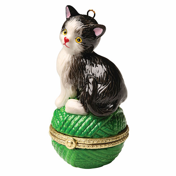 Porcelain Surprise Ornament - Cat On Yarn Ball