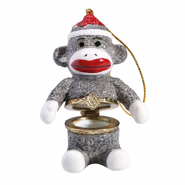 Porcelain Surprise Ornament - Sock Monkey