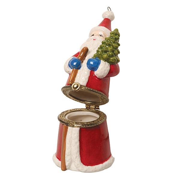 Porcelain Surprise Ornament - Vintage Santa with Tree