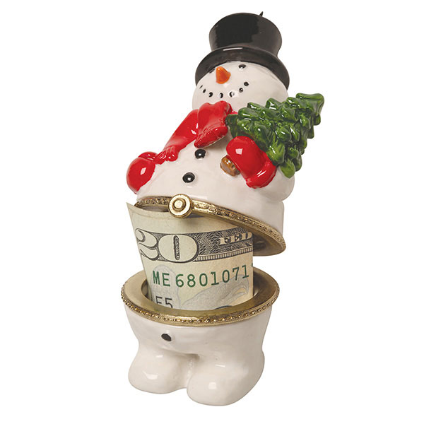 Porcelain Surprise Ornament - Snowman with Tree