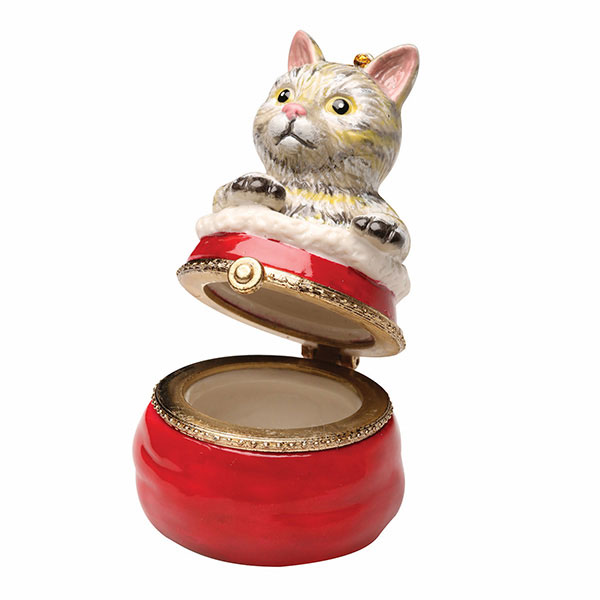 Porcelain Surprise Ornament - Tabby Kitten in Bag