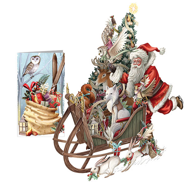 Santa's Woodland Sleigh 3D Christmas Card
