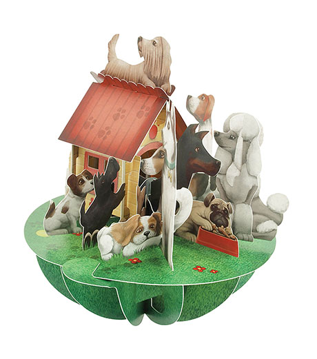 Dogs In Kennel Pirouettes 3-D Card