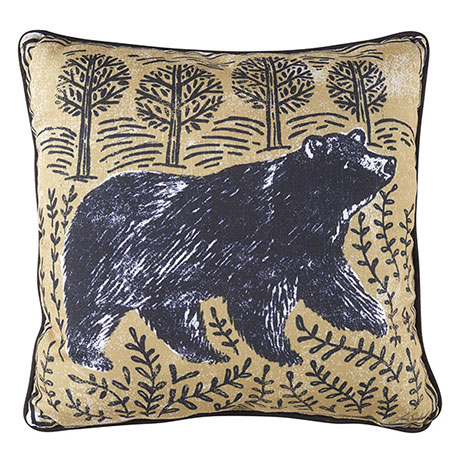 Woodblock Bear Print Pillow