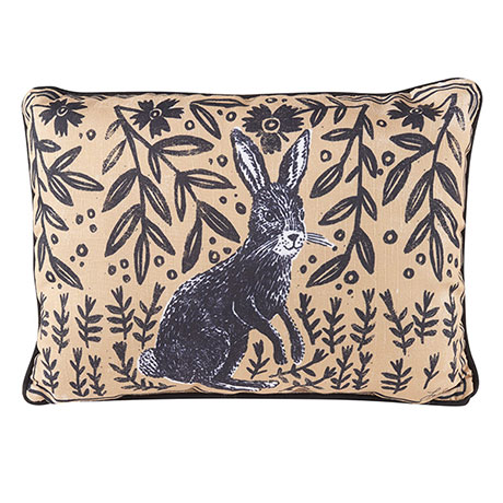 Woodblock Rabbit Print Pillow