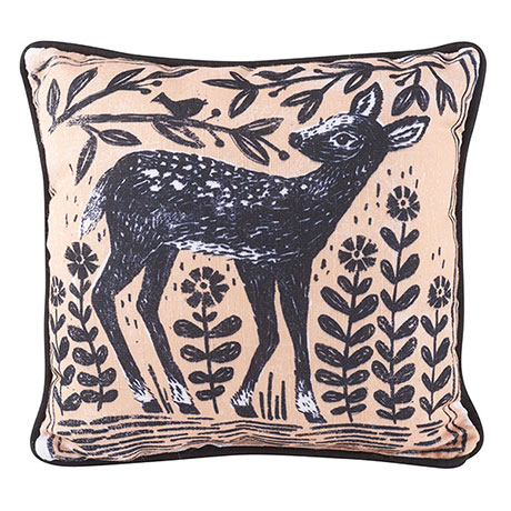 Woodblock Deer Print Pillow