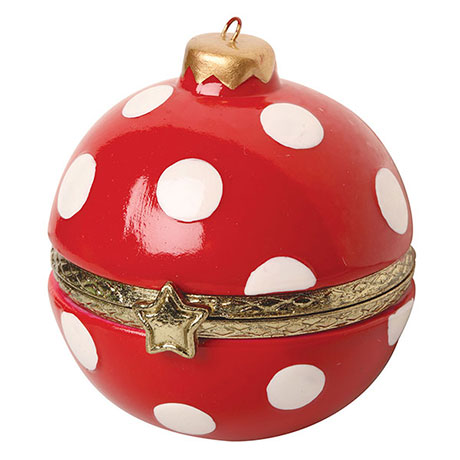 Porcelain Surprise Ornament - White Dots on Red Sphere