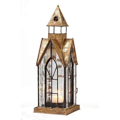 Glass Panel Candle Lantern Architectural Design in Metal Frame - Hampton House