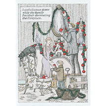 Edward Gorey Decorating the Fireplace Holiday Cards