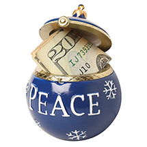 Alternate Image 1 for Porcelain Surprise Ornament - Peace Blue Round