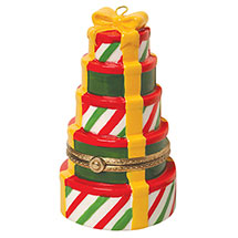 Porcelain Surprise Ornament - Stacked Presents Round