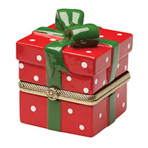 Alternate image for Porcelain Surprise Ornament - Red Gift Box with Green Ribbon and White Dots