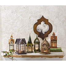 Alternate Image 1 for Glass Panel Candle Lantern Architectural Design in Metal Frame - Hampton House